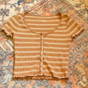 American Eagle Outfitters Brown Striped Crop Top